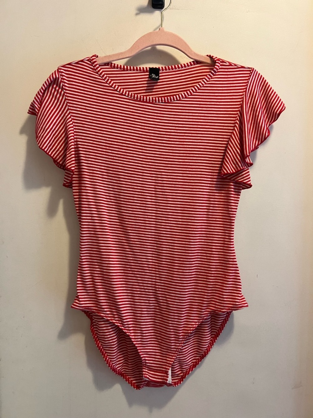 Stripped Body Suit with Scallop Sleeves